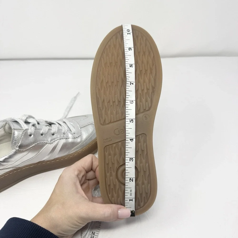 Gabor Low Top Sneakers 86.475 Womens 7.5 Silver Metallic Leather Gum Sole